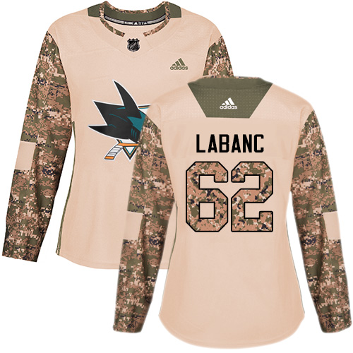 Adidas Sharks #62 Kevin Labanc Camo Authentic Veterans Day Women's Stitched NHL Jersey
